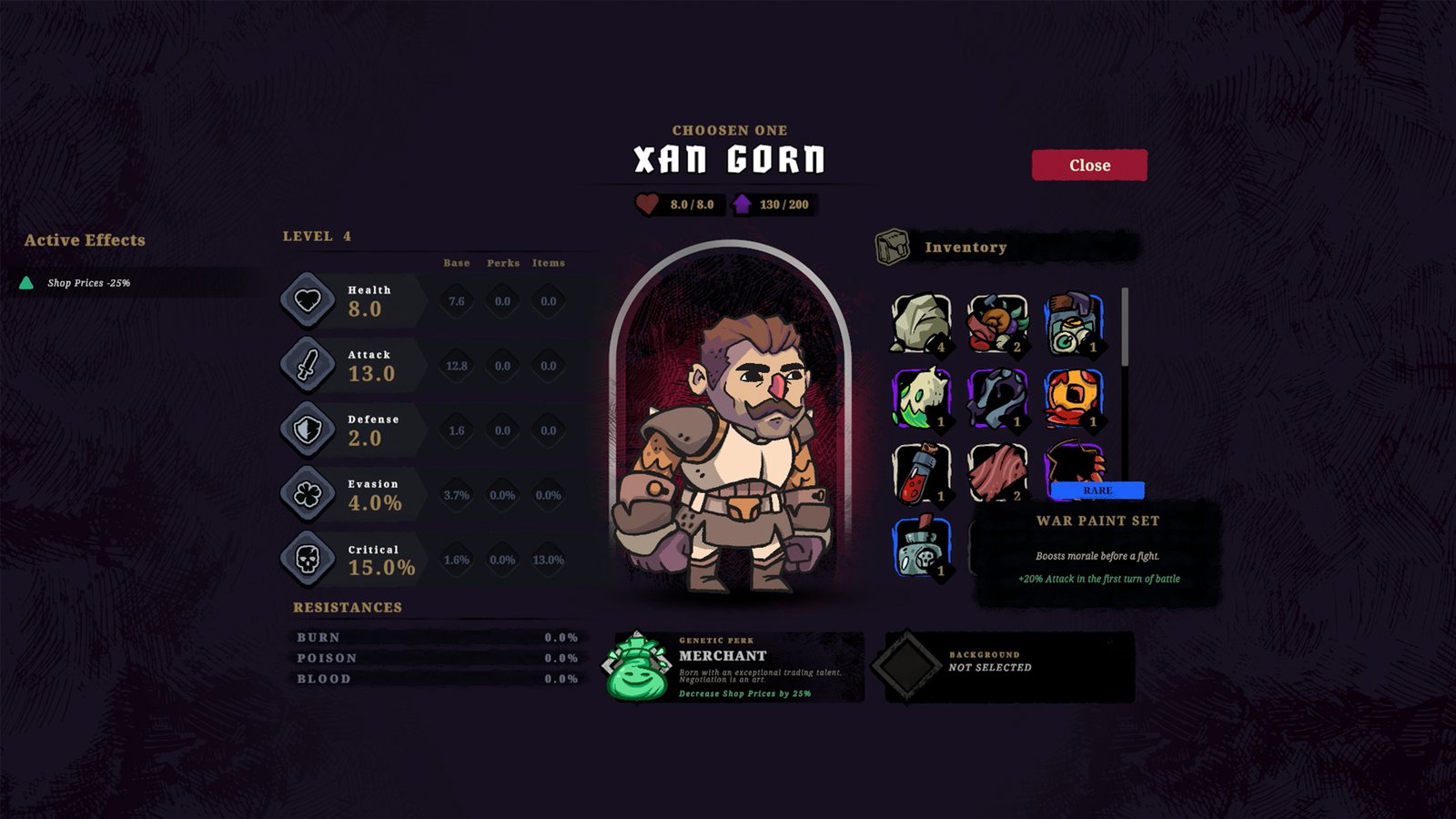 Hero details and inventory